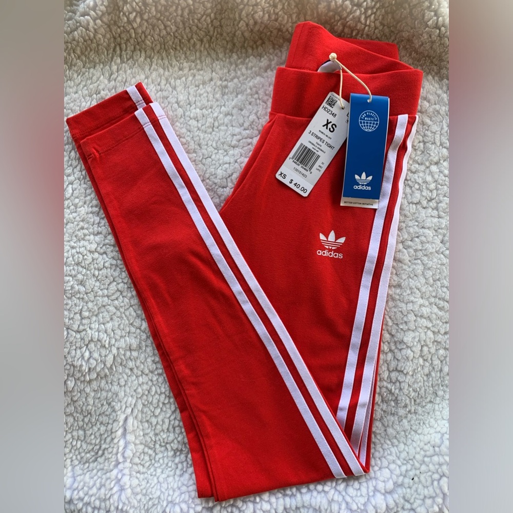 Adidas Women’s Originals XS Tights/Leggings Vivid Red with White Stripes